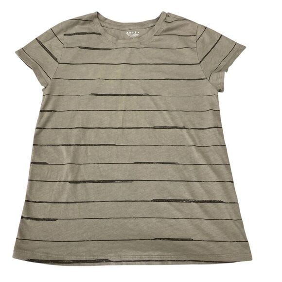 Athleta Organic Daily Striped Tee T-Shirt Size M Womens Brown Black Crewneck - Picture 1 of 9